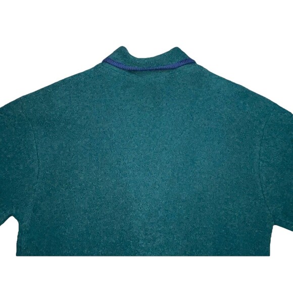 Vtg BellePointe Boiled Wool Cardigan Jacket XL Green Gold Buttons Navy Trim Prep - Picture 6 of 12